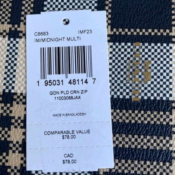 Coach Corner Zip Wristlet With Garden Plaid Print - Picture 4 of 15